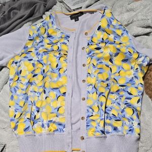 Ann Taylor Yellow and Blue Floral Button Down Shirt